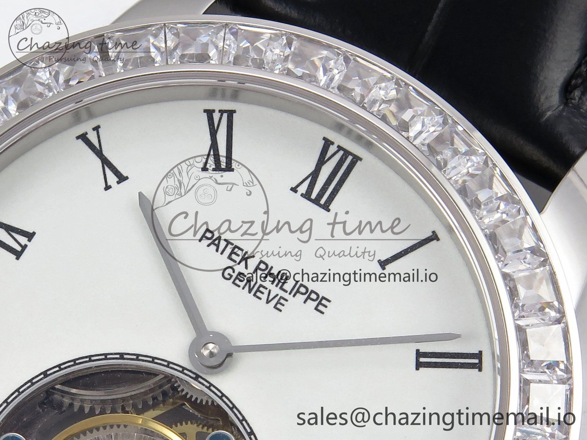 Vibrant PP Tourbillon SS Diamonds Bezel RMSF Edition White Dial on Black Leather Strap 8684
