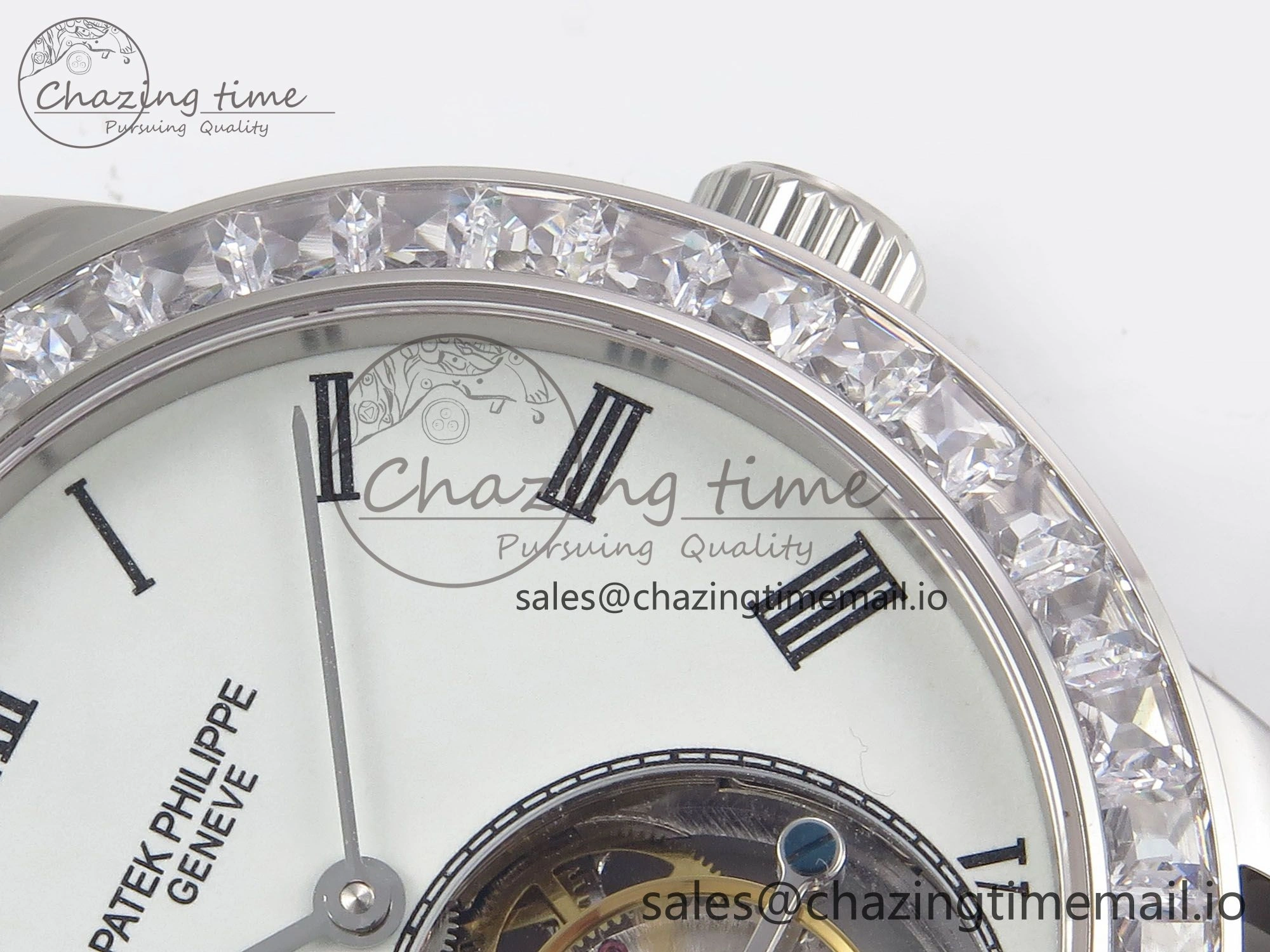 Vibrant PP Tourbillon SS Diamonds Bezel RMSF Edition White Dial on Black Leather Strap 8684
