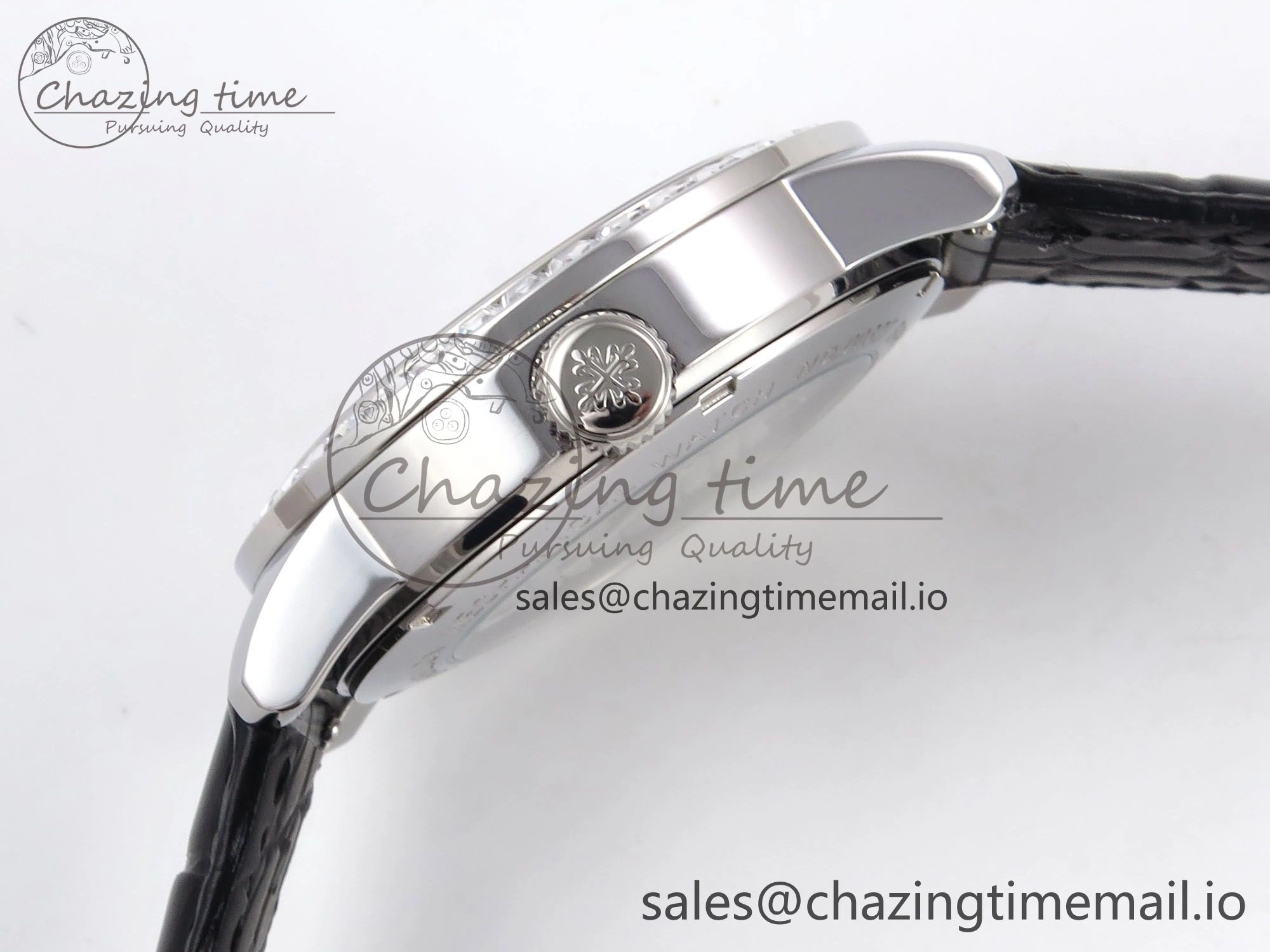 Vibrant PP Tourbillon SS Diamonds Bezel RMSF Edition White Dial on Black Leather Strap 8684