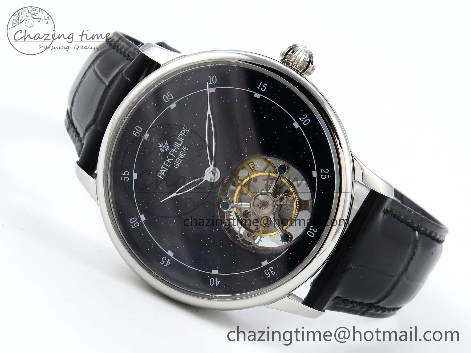 PP Tourbillon SS RMSF Edition Blue Dial on Blue Leather Strap Flexible 9868