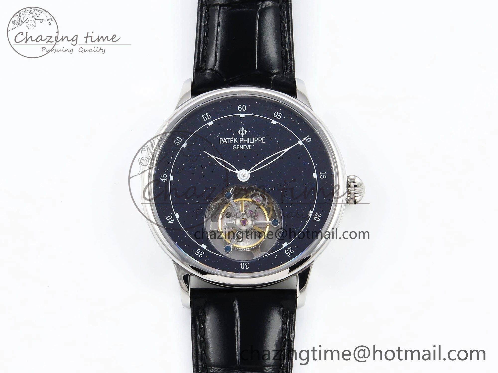 PP Tourbillon SS RMSF Edition Blue Dial on Blue Leather Strap Flexible 9868