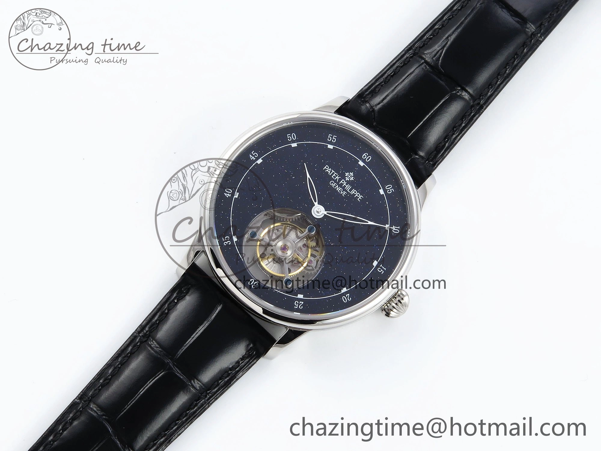 PP Tourbillon SS RMSF Edition Blue Dial on Blue Leather Strap Flexible 9868