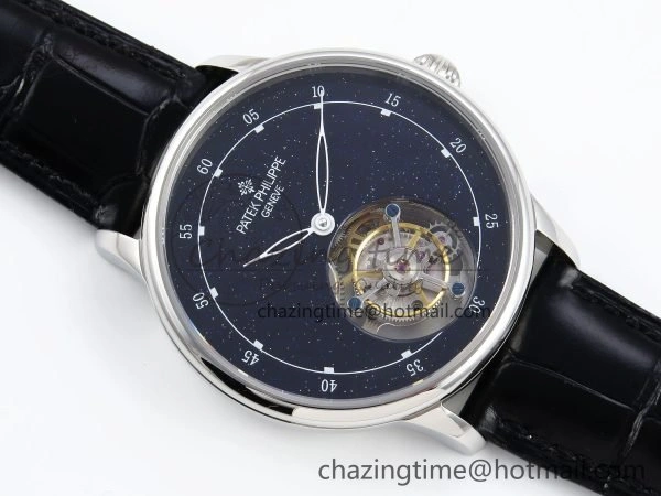 PP Tourbillon SS RMSF Edition Blue Dial on Blue Leather Strap Flexible 9868