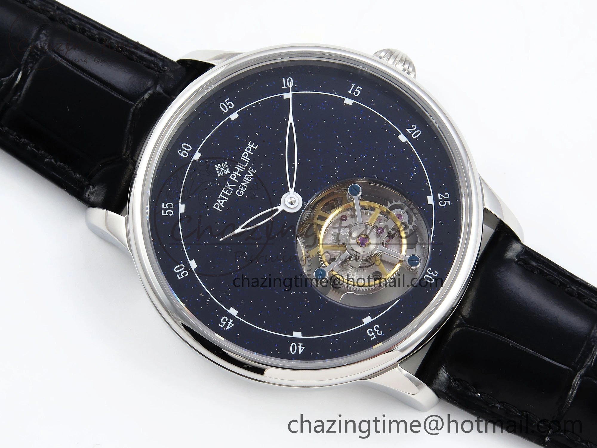 PP Tourbillon SS RMSF Edition Blue Dial on Blue Leather Strap Flexible 9868
