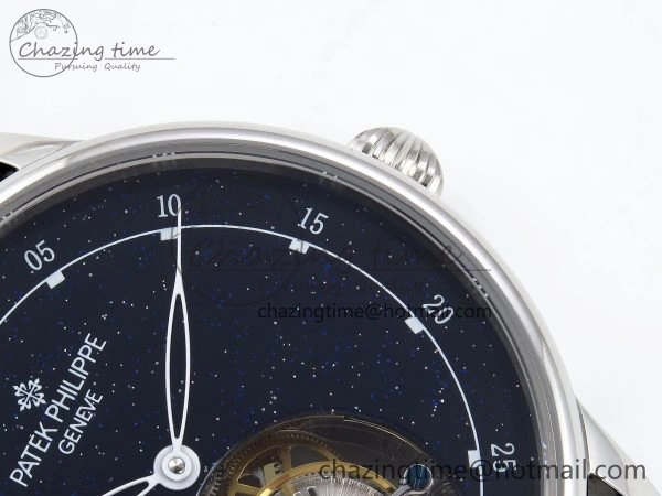 PP Tourbillon SS RMSF Edition Blue Dial on Blue Leather Strap Flexible 9868