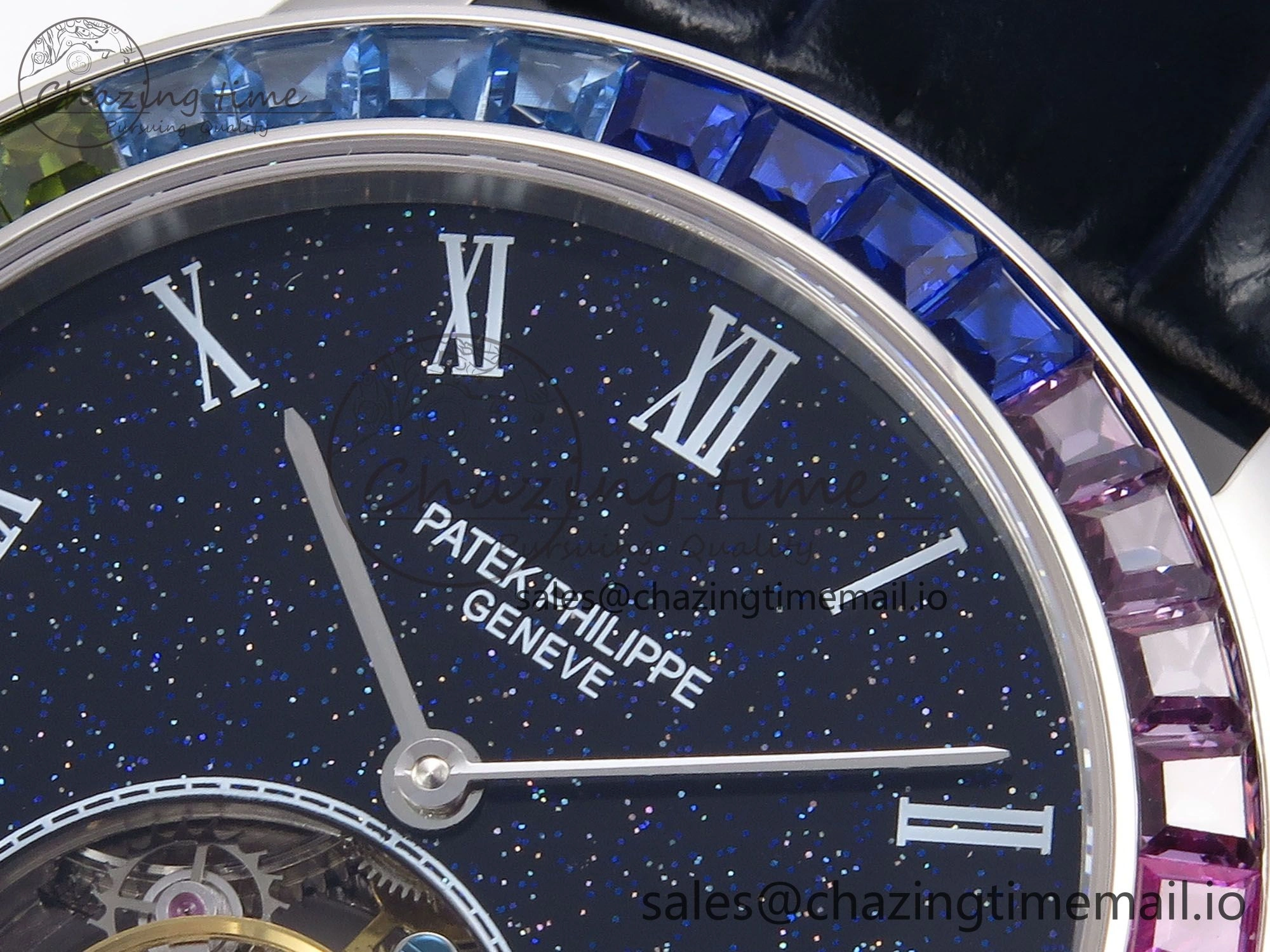 PP Tourbillon SS Rainbow Bezel RMSF Edition Black Starry Dial on Blue Leather Strap DailyWear 8687