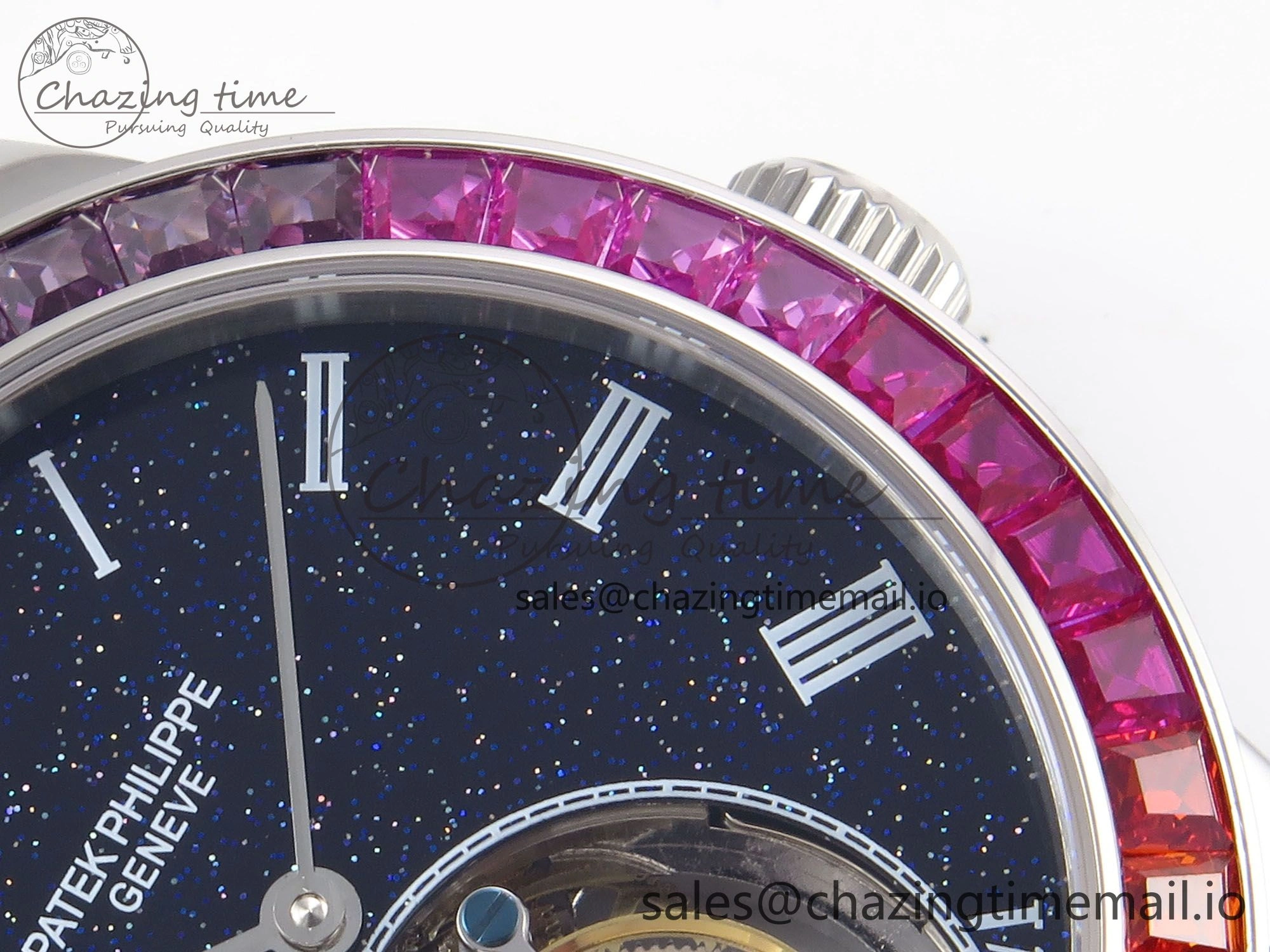 PP Tourbillon SS Rainbow Bezel RMSF Edition Black Starry Dial on Blue Leather Strap DailyWear 8687