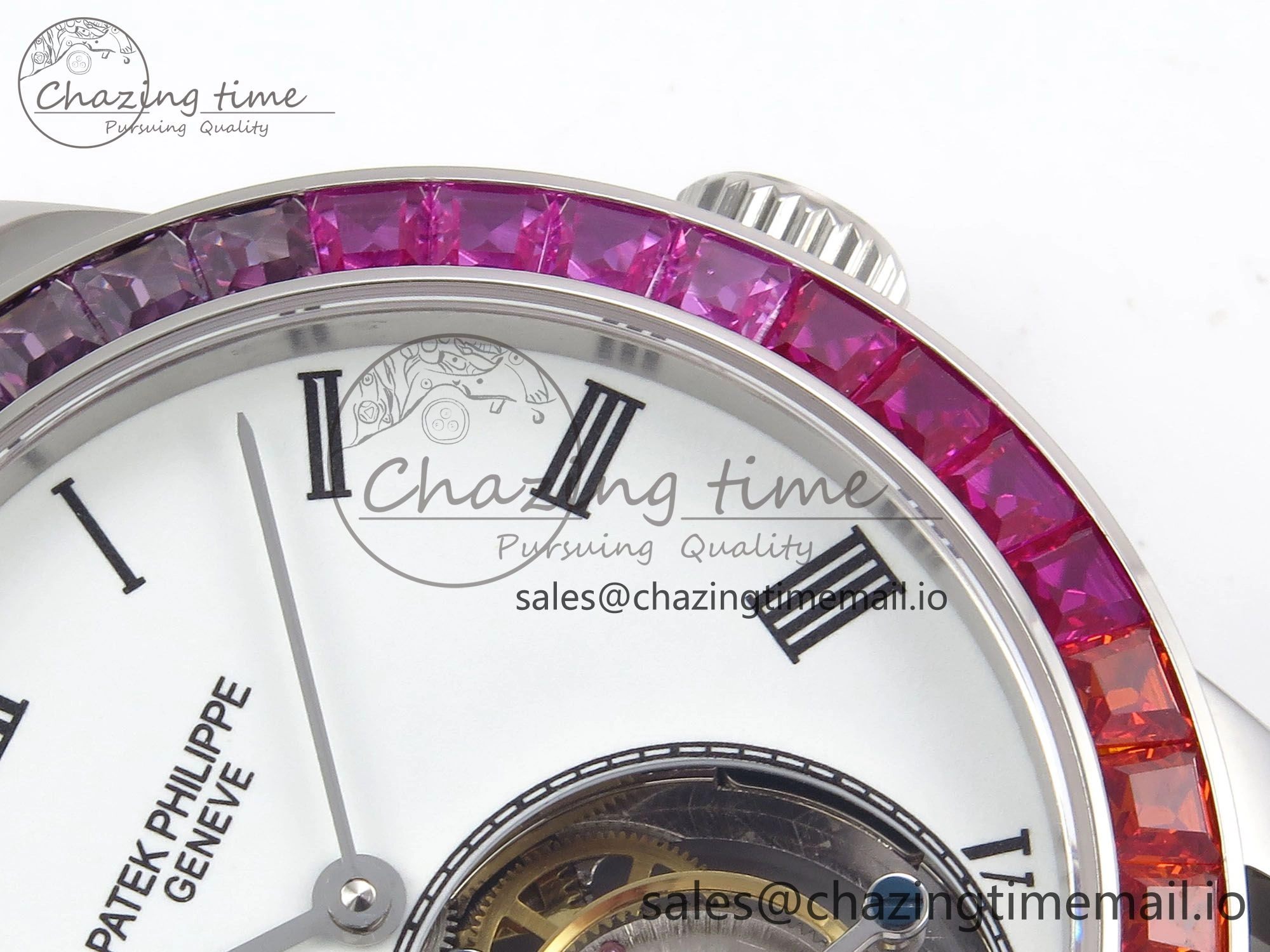 Efficient PP Tourbillon SS Rainbow Bezel RMSF Edition White Dial on Black Leather Strap 8688