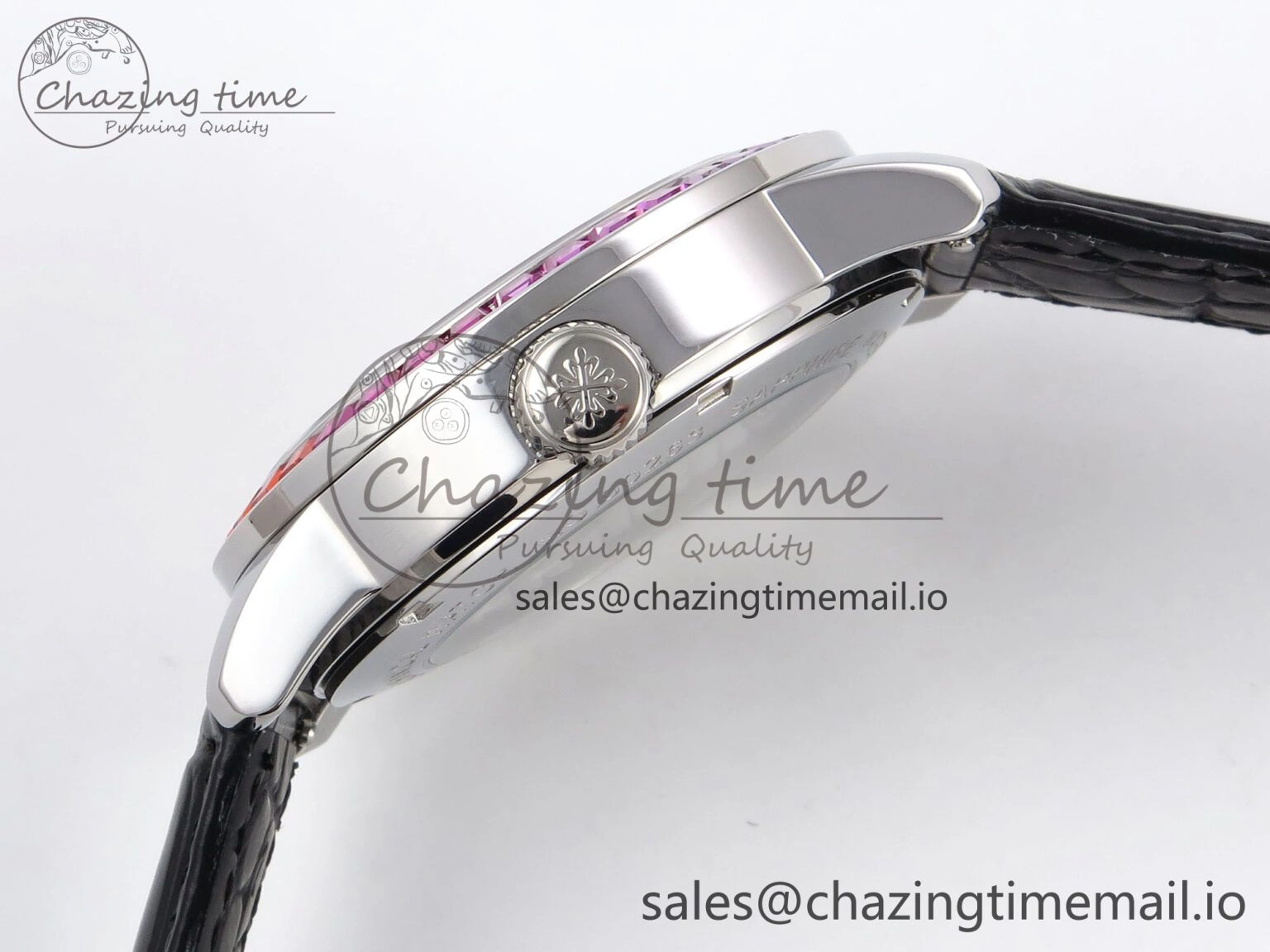 Efficient PP Tourbillon SS Rainbow Bezel RMSF Edition White Dial on Black Leather Strap 8688