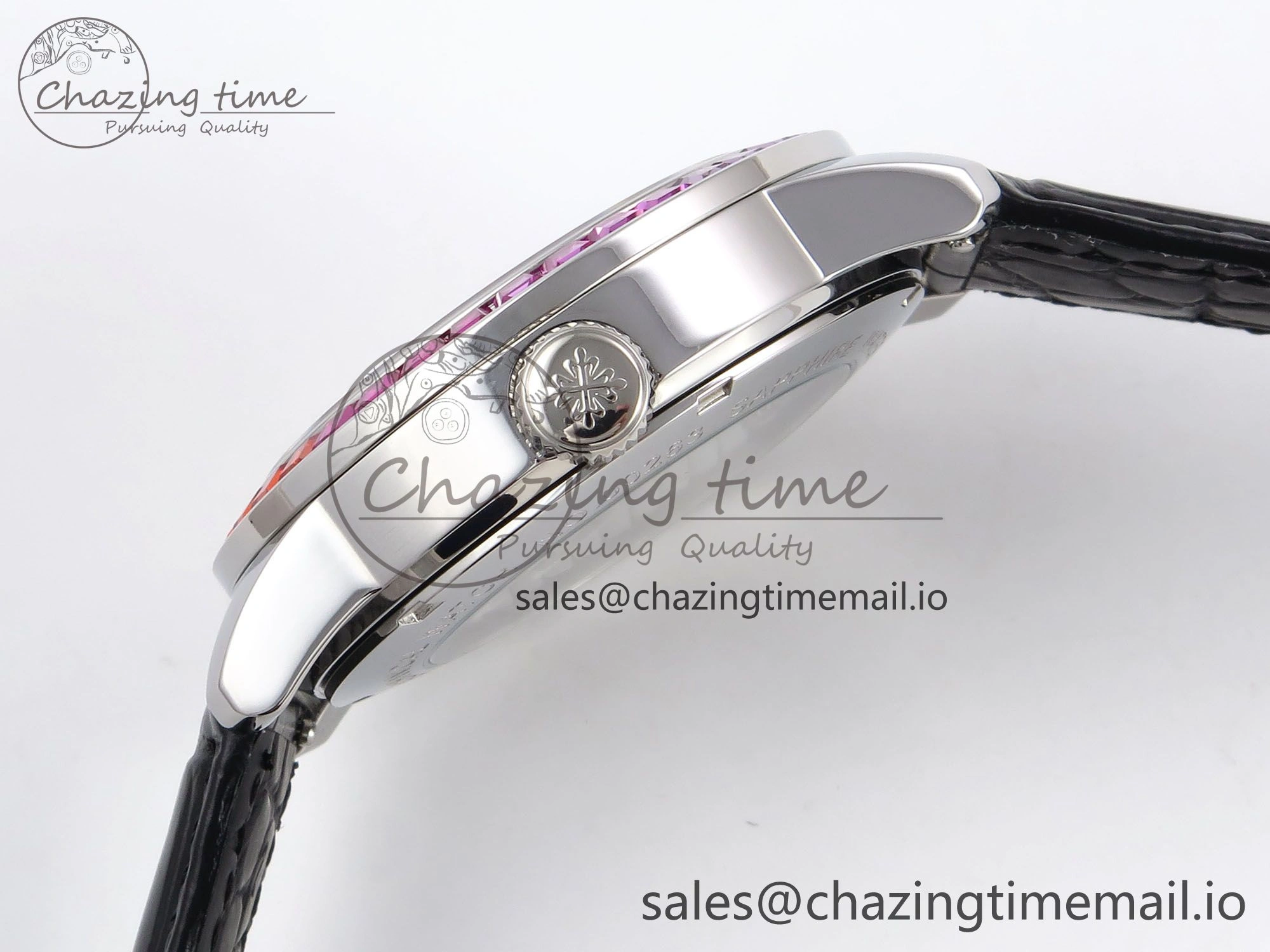 Efficient PP Tourbillon SS Rainbow Bezel RMSF Edition White Dial on Black Leather Strap 8688