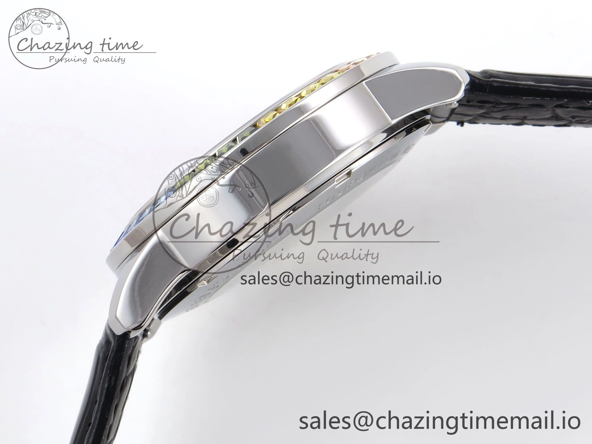 Efficient PP Tourbillon SS Rainbow Bezel RMSF Edition White Dial on Black Leather Strap 8688