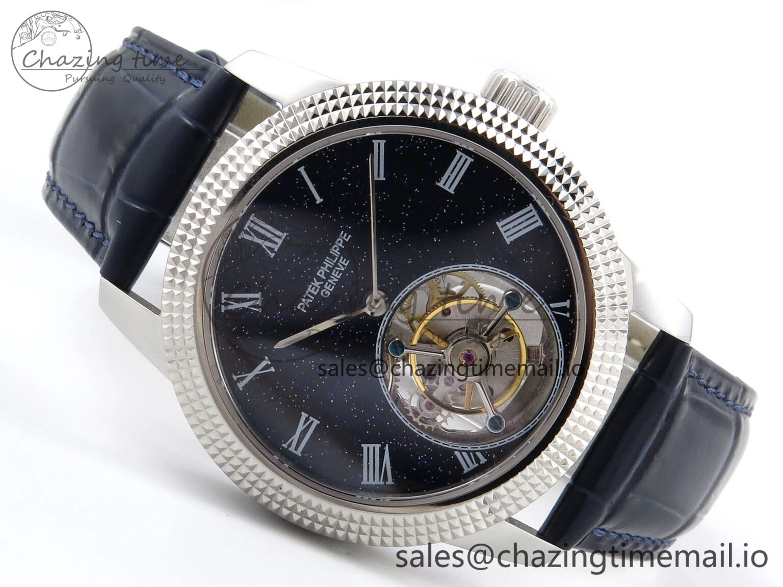 PP Tourbillon SS Texuted Bezel RMSF Edition Black Starry Dial on Blue Leather Strap EasyCare 8691