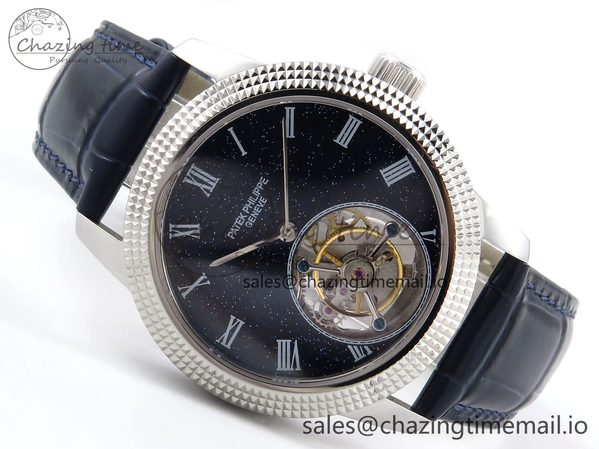 PP Tourbillon SS Texuted Bezel RMSF Edition Black Starry Dial on Blue Leather Strap EasyCare 8691