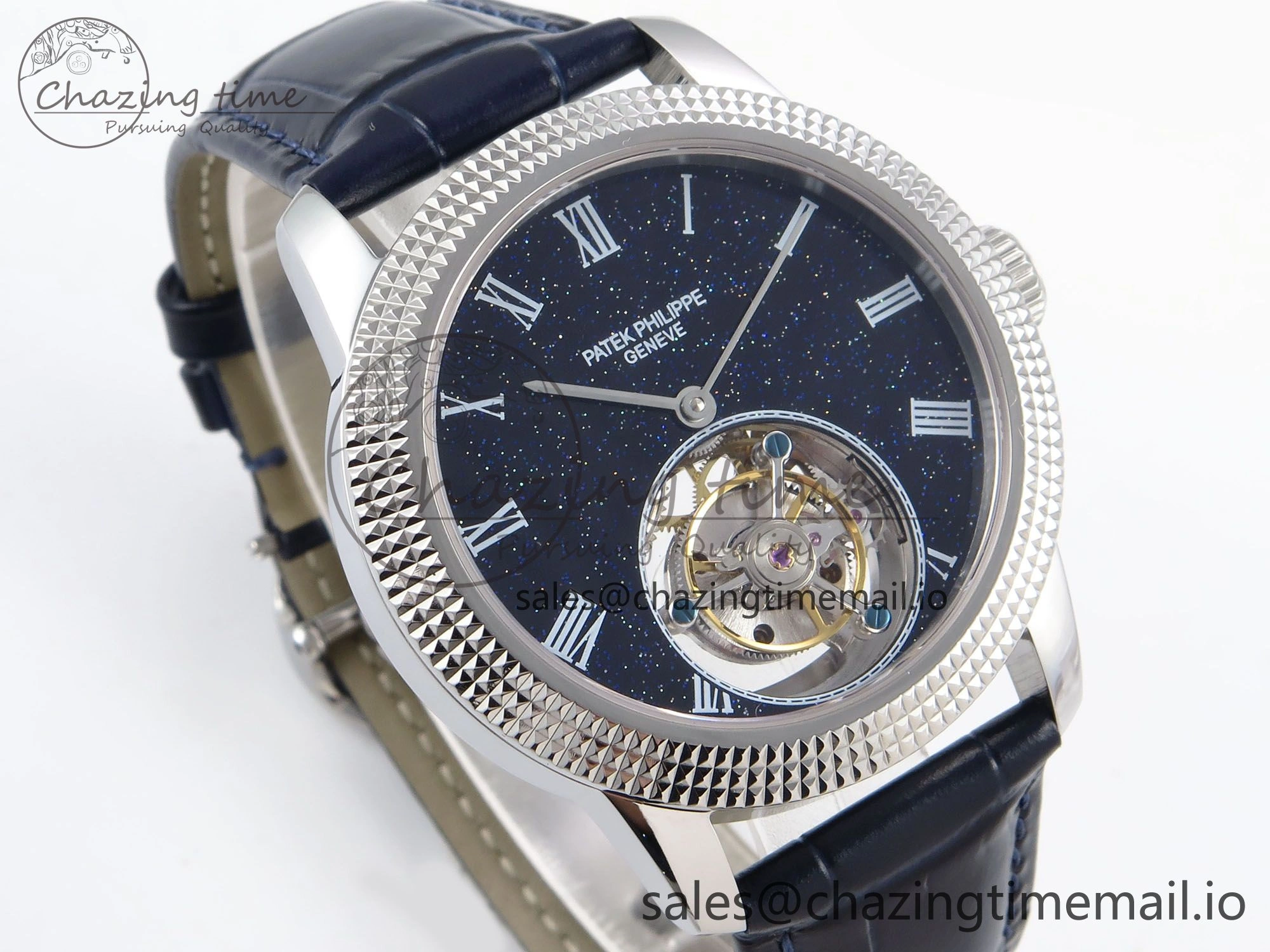 PP Tourbillon SS Texuted Bezel RMSF Edition Black Starry Dial on Blue Leather Strap EasyCare 8691