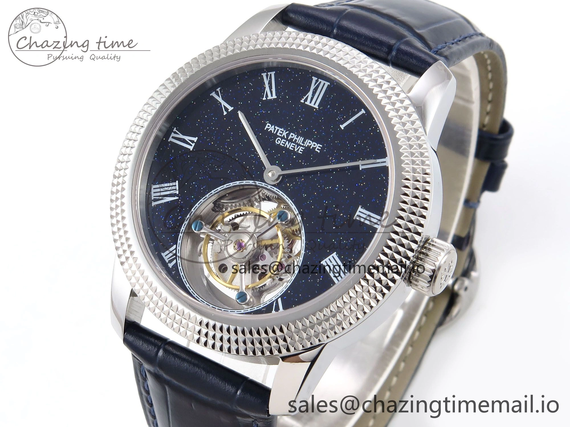 PP Tourbillon SS Texuted Bezel RMSF Edition Black Starry Dial on Blue Leather Strap EasyCare 8691