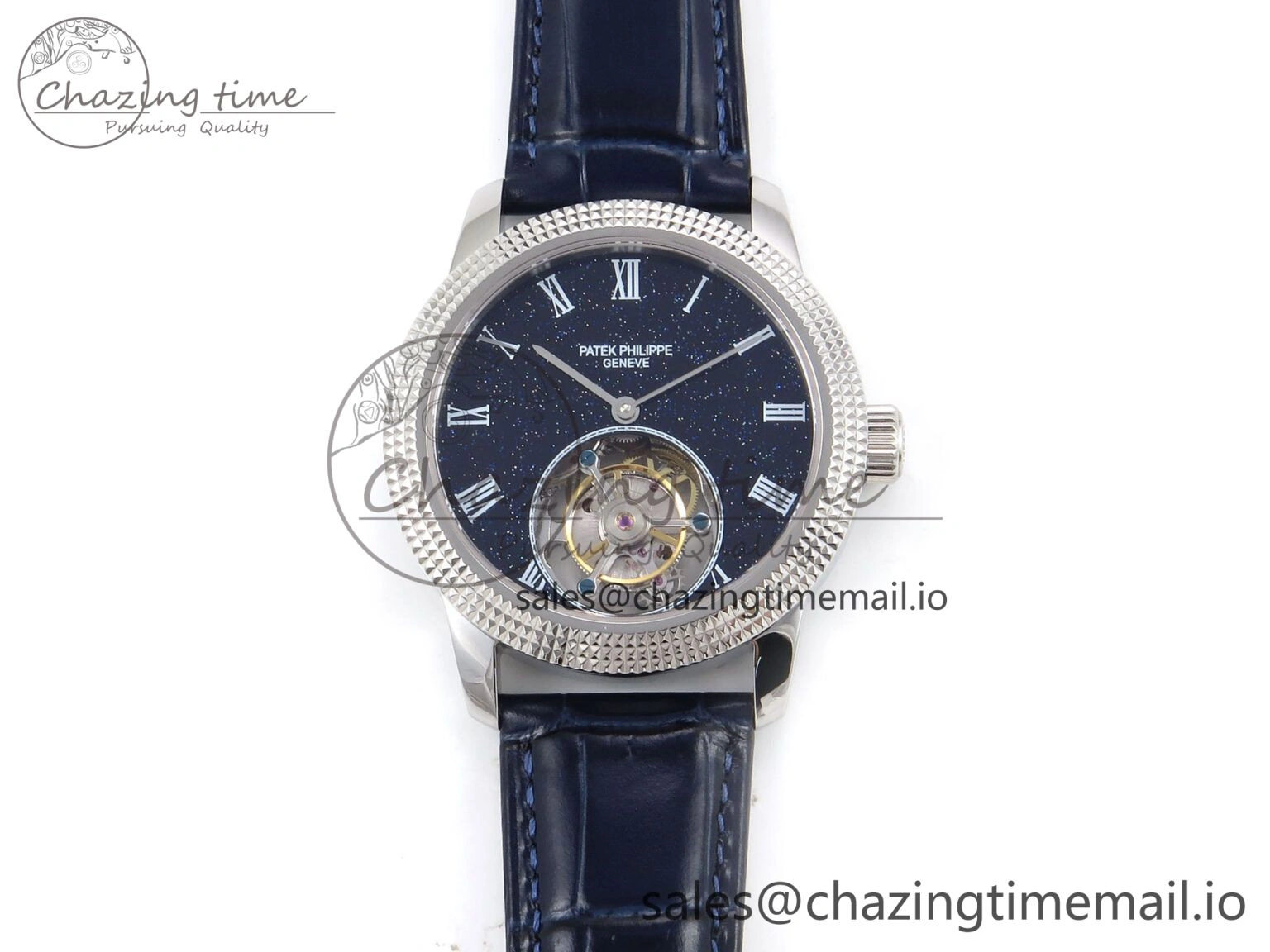 PP Tourbillon SS Texuted Bezel RMSF Edition Black Starry Dial on Blue Leather Strap EasyCare 8691
