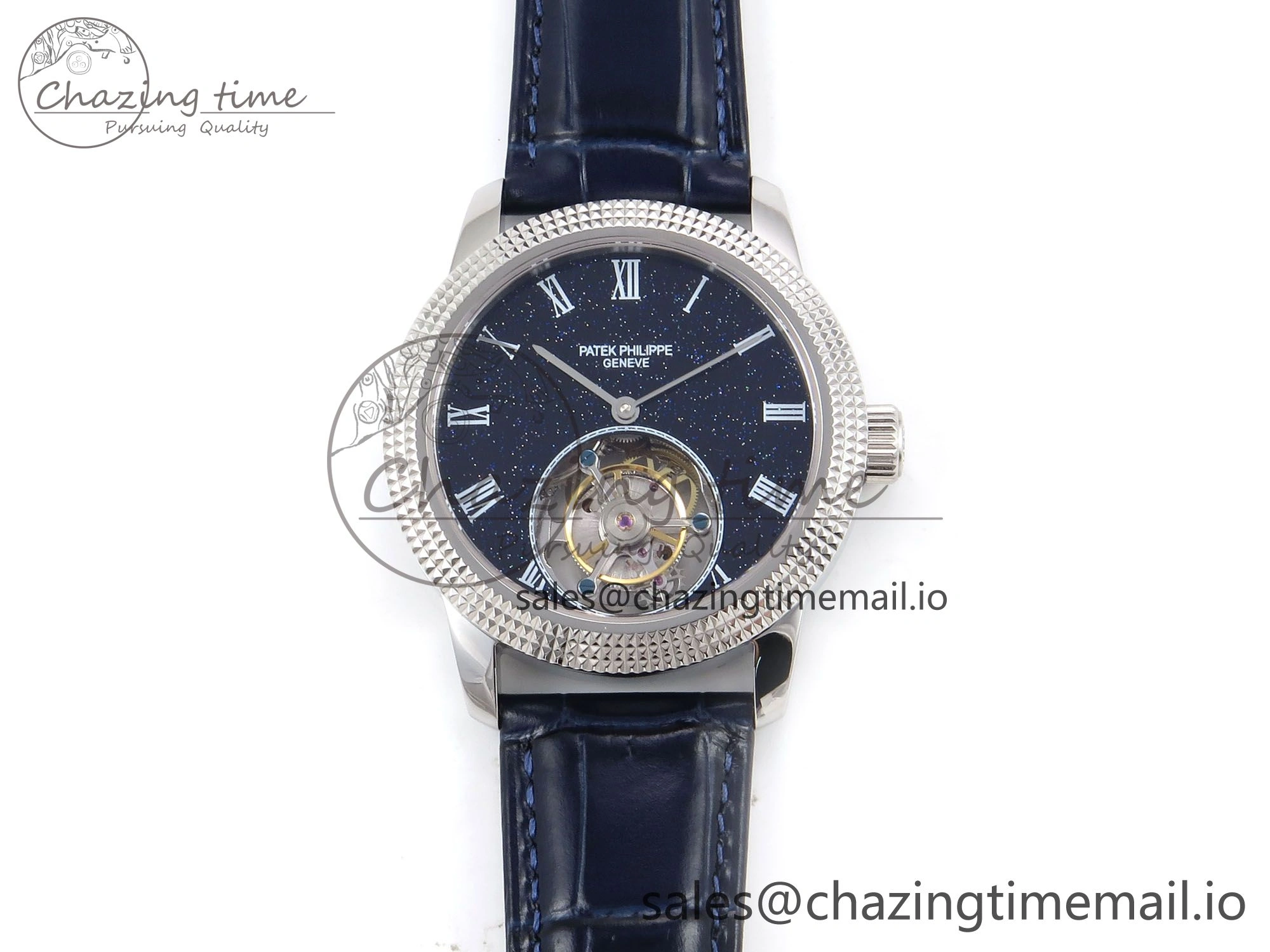 PP Tourbillon SS Texuted Bezel RMSF Edition Black Starry Dial on Blue Leather Strap EasyCare 8691