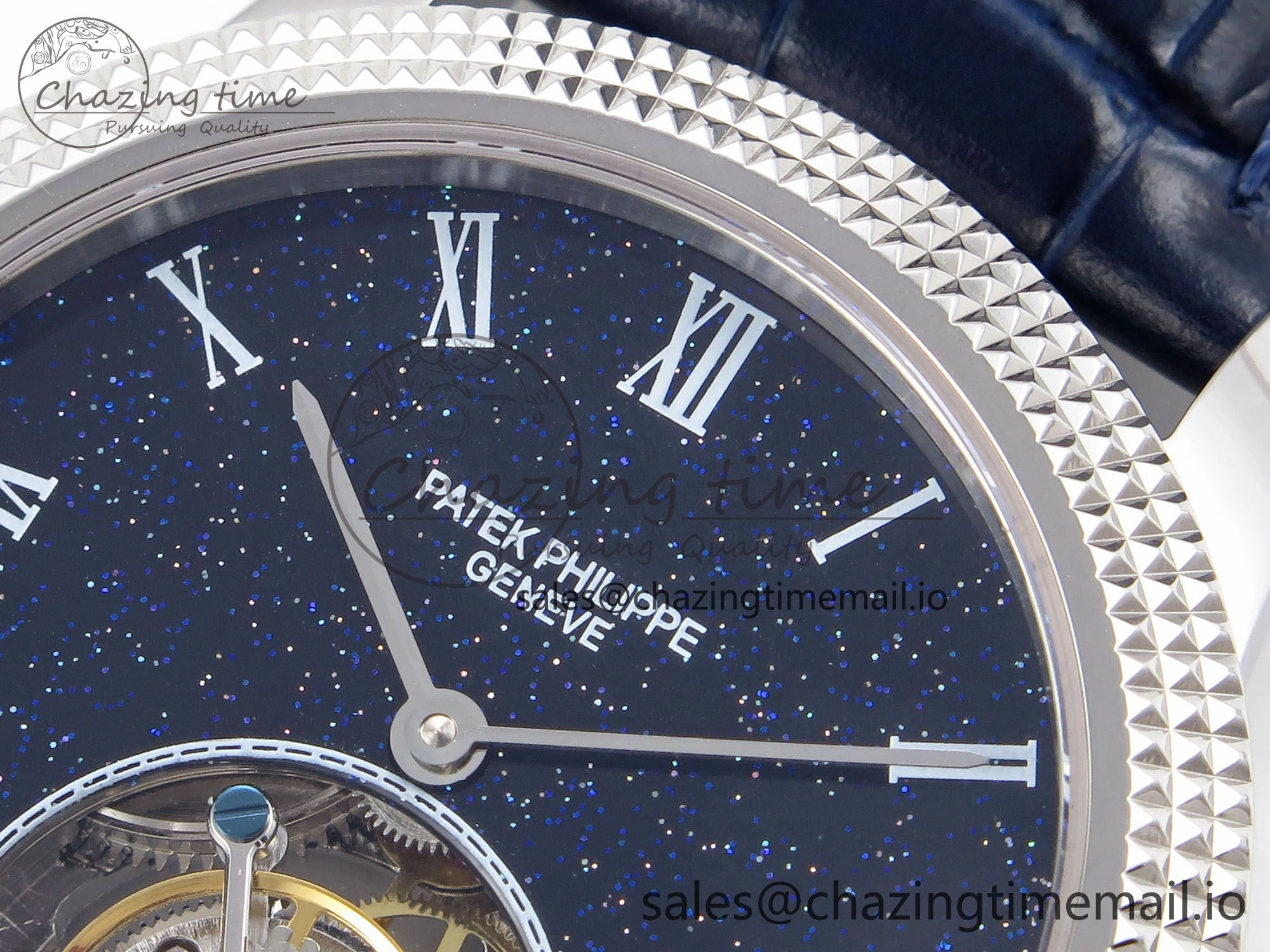 PP Tourbillon SS Texuted Bezel RMSF Edition Black Starry Dial on Blue Leather Strap EasyCare 8691