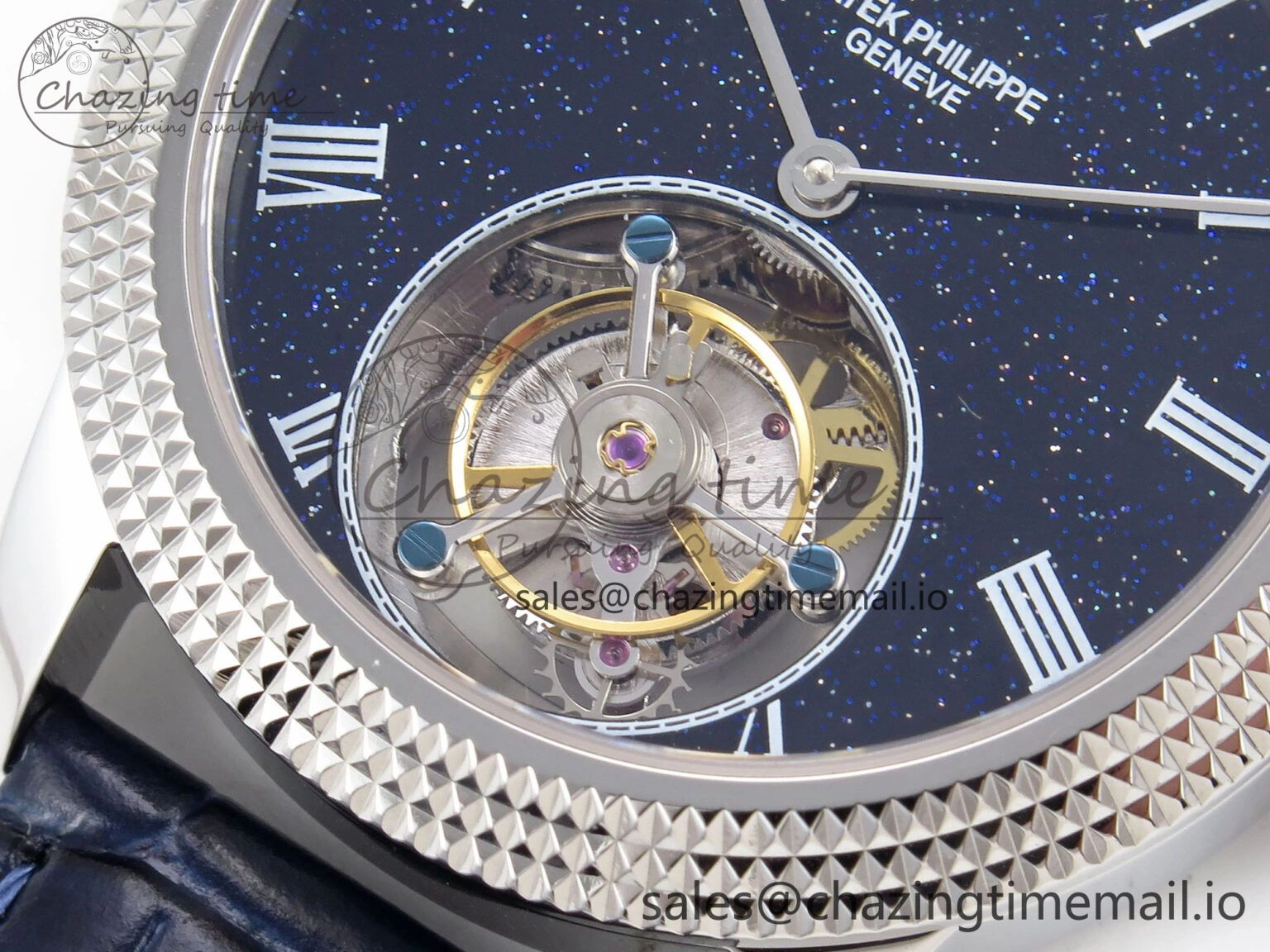 PP Tourbillon SS Texuted Bezel RMSF Edition Black Starry Dial on Blue Leather Strap EasyCare 8691