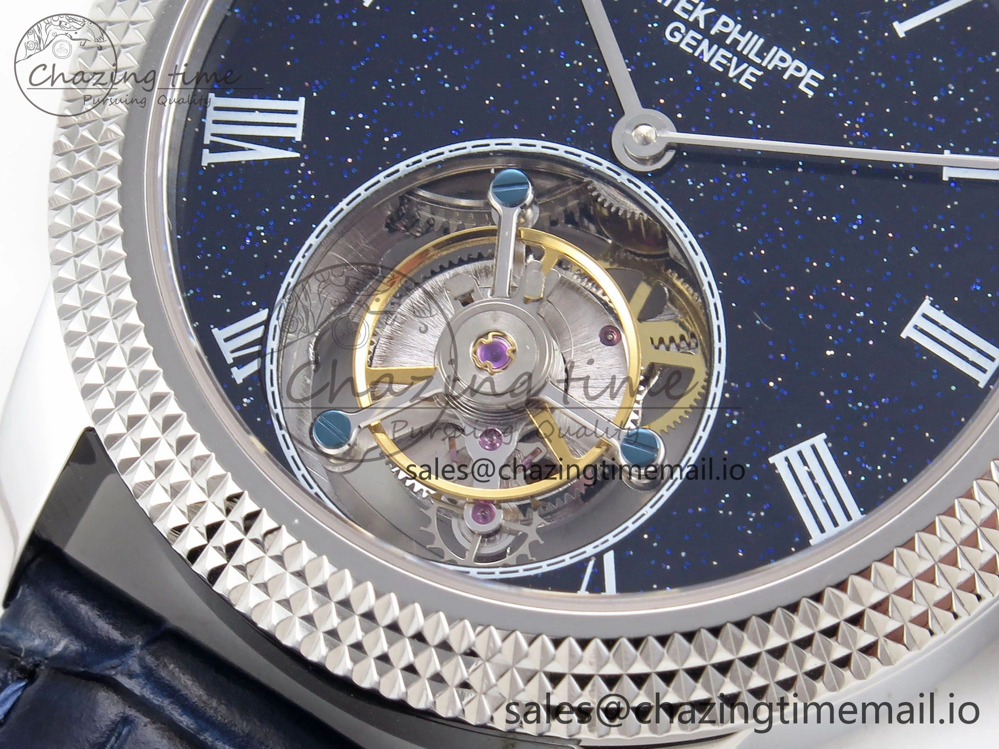 PP Tourbillon SS Texuted Bezel RMSF Edition Black Starry Dial on Blue Leather Strap EasyCare 8691