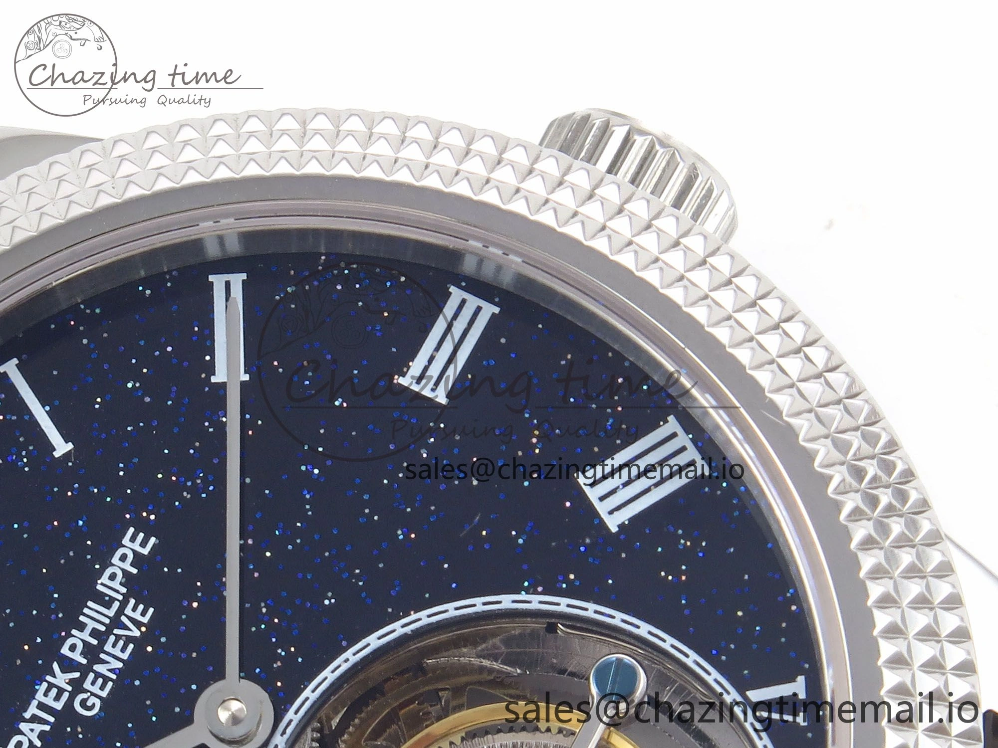 PP Tourbillon SS Texuted Bezel RMSF Edition Black Starry Dial on Blue Leather Strap EasyCare 8691