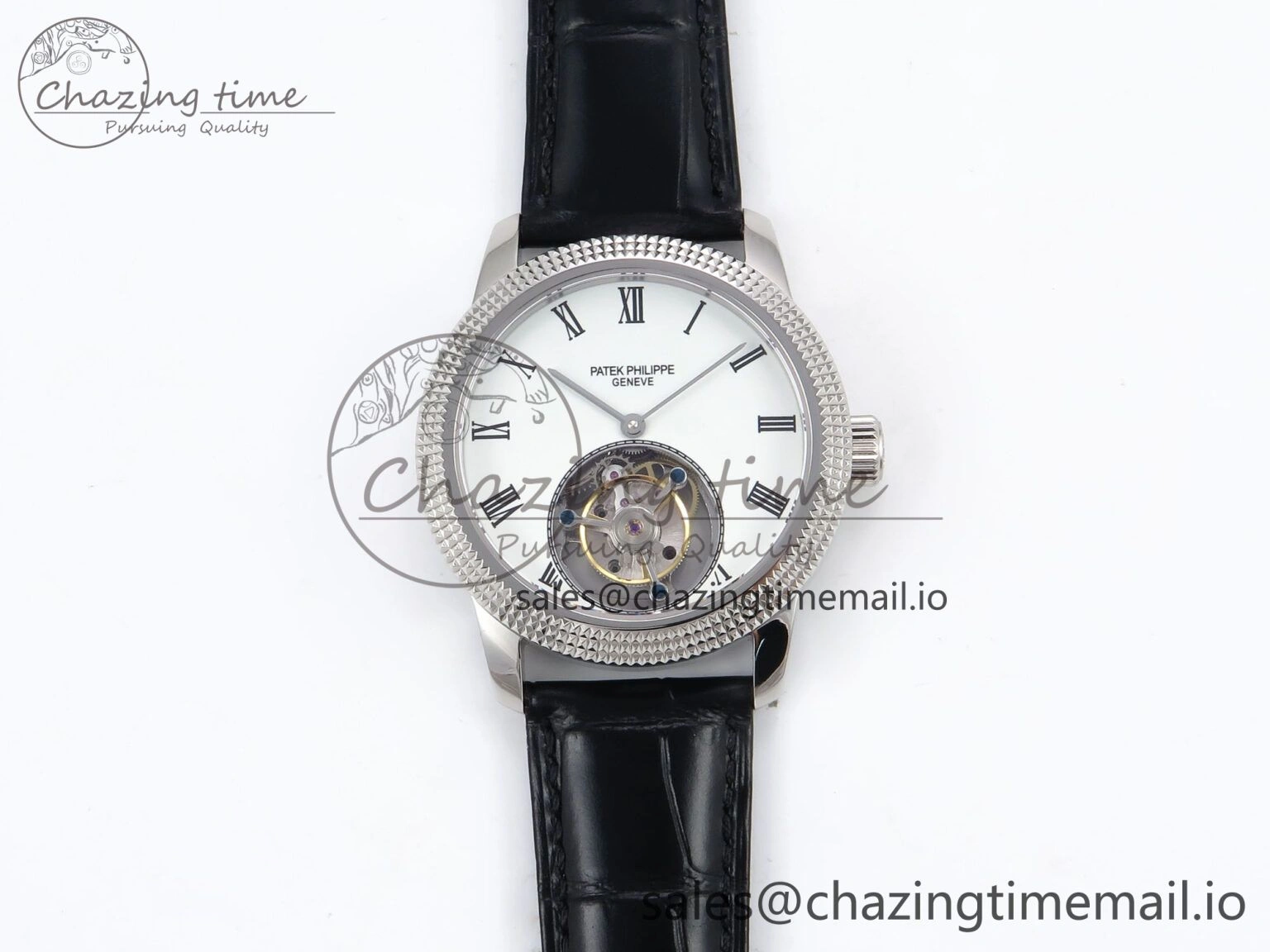 PP Tourbillon SS Texuted Bezel RMSF Edition White Dial on Black Leather Strap EasyMatch 8692