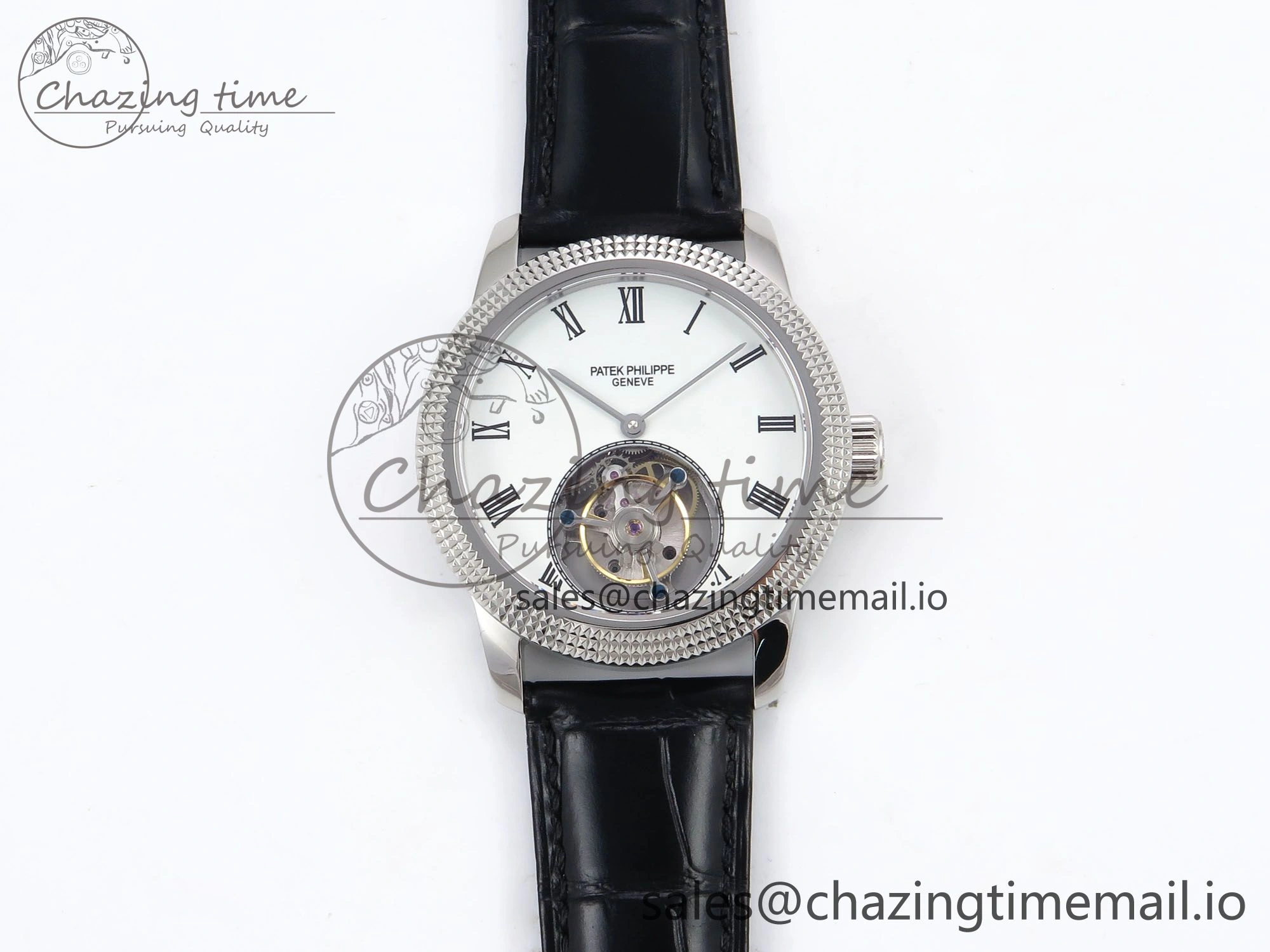 PP Tourbillon SS Texuted Bezel RMSF Edition White Dial on Black Leather Strap EasyMatch 8692