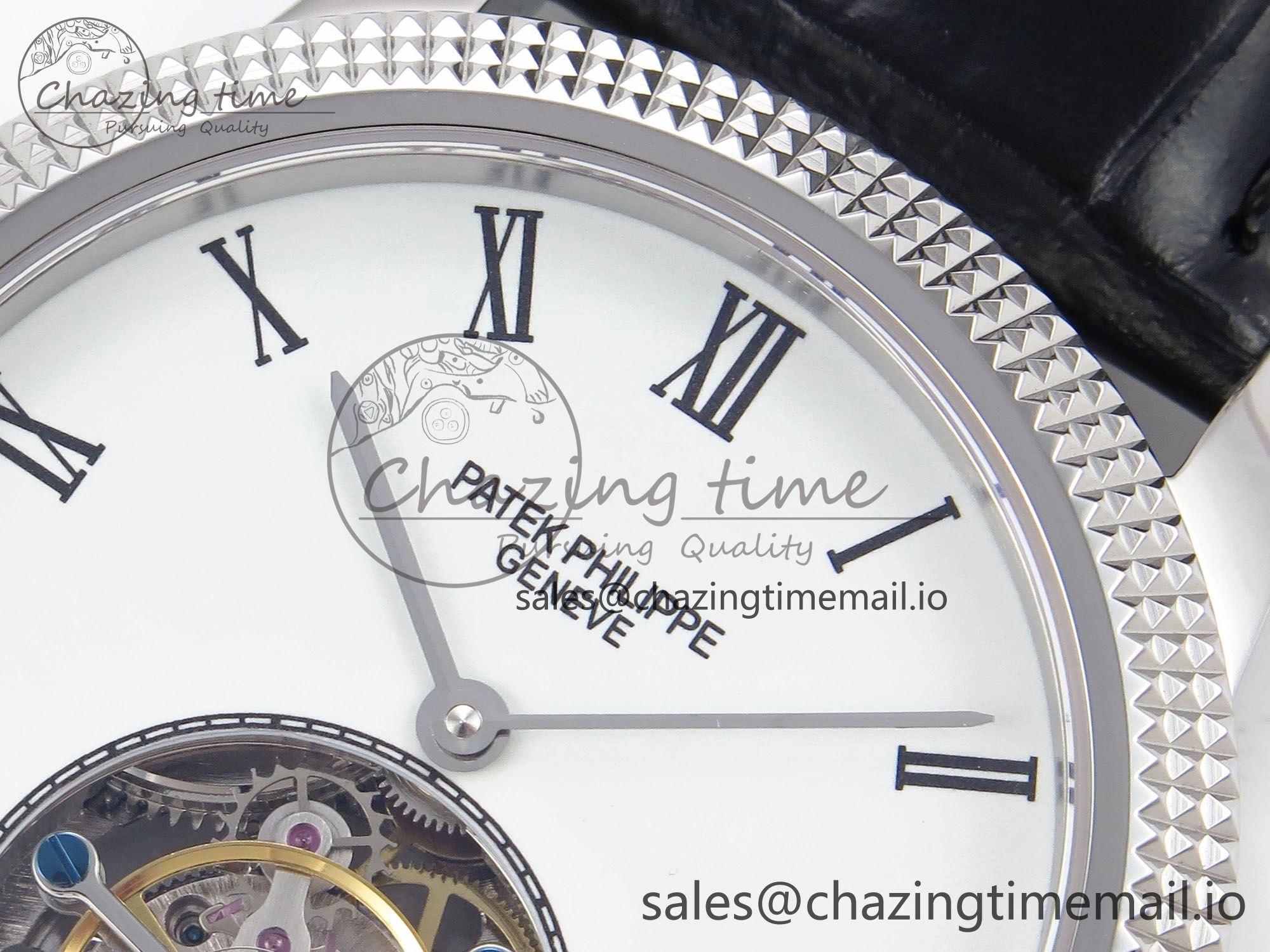 PP Tourbillon SS Texuted Bezel RMSF Edition White Dial on Black Leather Strap EasyMatch 8692