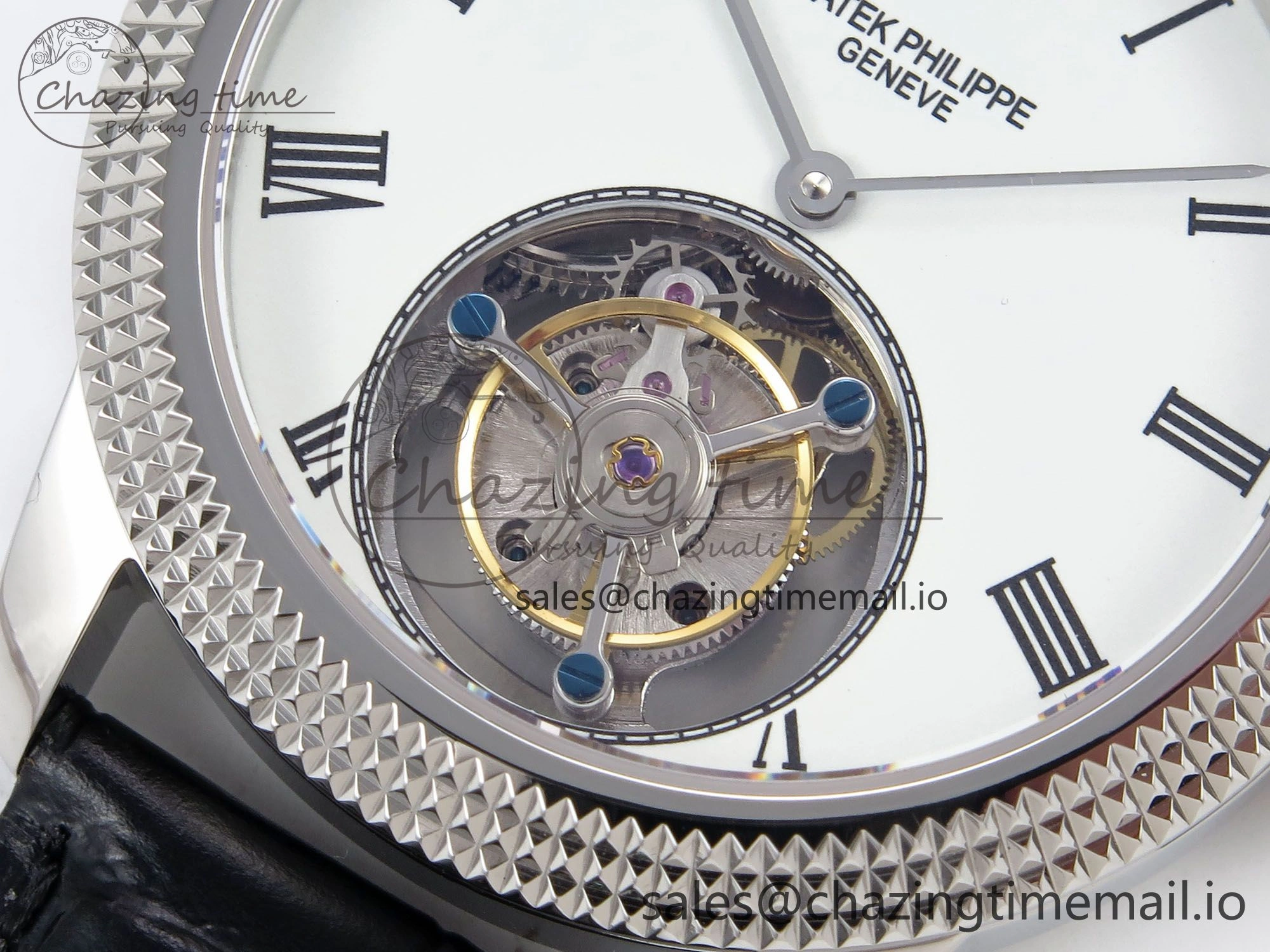 PP Tourbillon SS Texuted Bezel RMSF Edition White Dial on Black Leather Strap EasyMatch 8692
