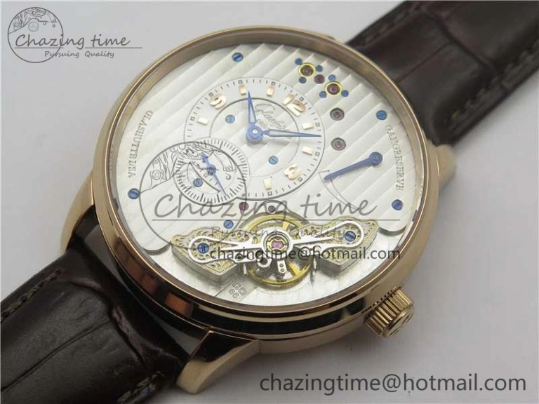 Fashionable PanoInverse 42mm RG TZF Best Edition Silver White Dial on Brown Leather Strap A23J 6626