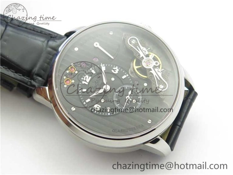Unique PanoInverse 42mm SS TZF Best Edition Black Dial on Black Leather Strap A23J 6627