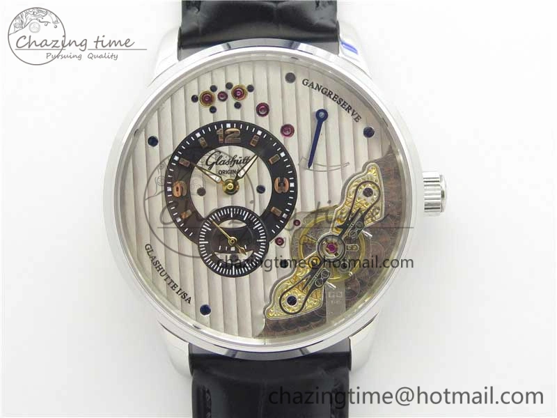 PanoInverse 42mm SS TZF Best Edition Silver Black Dial on Black Leather Strap A23J Thermal 6628