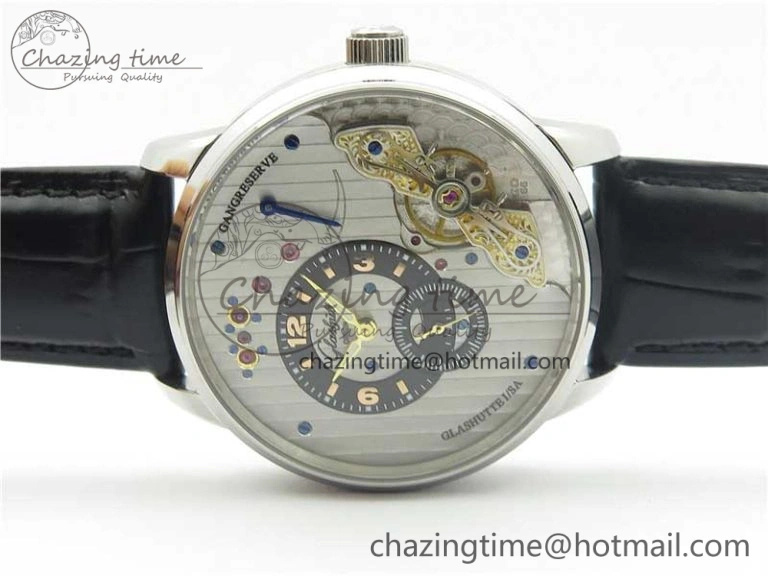 PanoInverse 42mm SS TZF Best Edition Silver Black Dial on Black Leather Strap A23J Thermal 6628