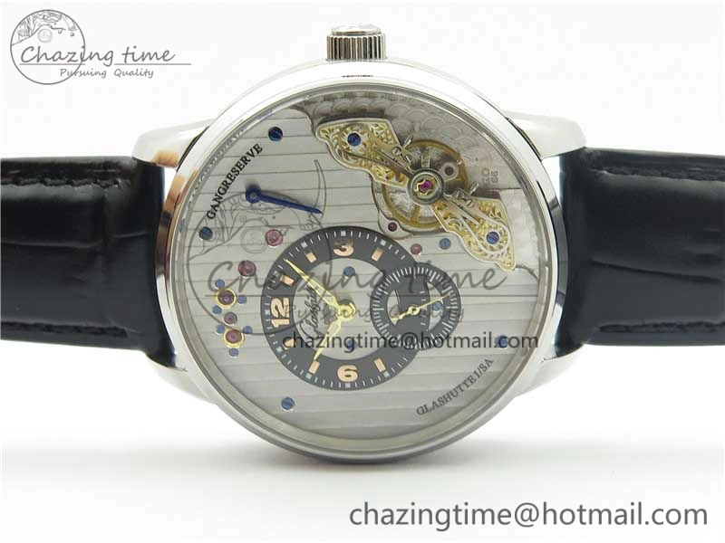 PanoInverse 42mm SS TZF Best Edition Silver Black Dial on Black Leather Strap A23J Thermal 6628