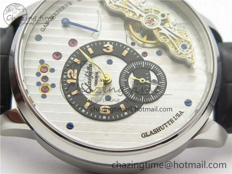 PanoInverse 42mm SS TZF Best Edition Silver Black Dial on Black Leather Strap A23J Thermal 6628