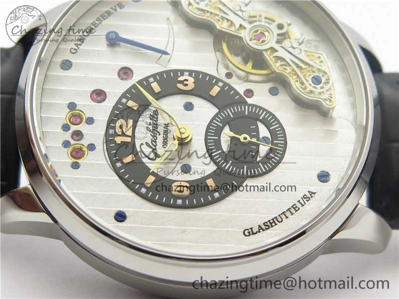 PanoInverse 42mm SS TZF Best Edition Silver Black Dial on Black Leather Strap A23J Thermal 6628