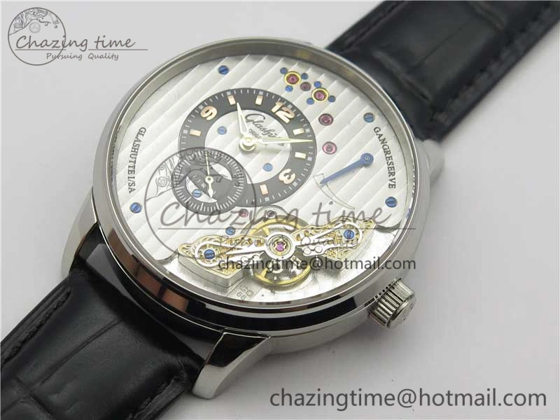 PanoInverse 42mm SS TZF Best Edition Silver Black Dial on Black Leather Strap A23J Thermal 6628