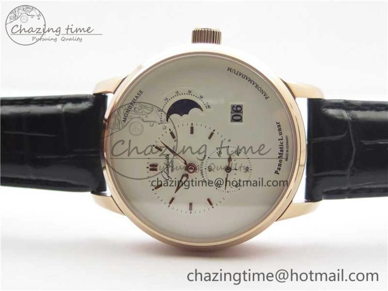 EyeCatching PanoMaticLunar RG TZF White Dial on Black Leather Strap A23J 4863