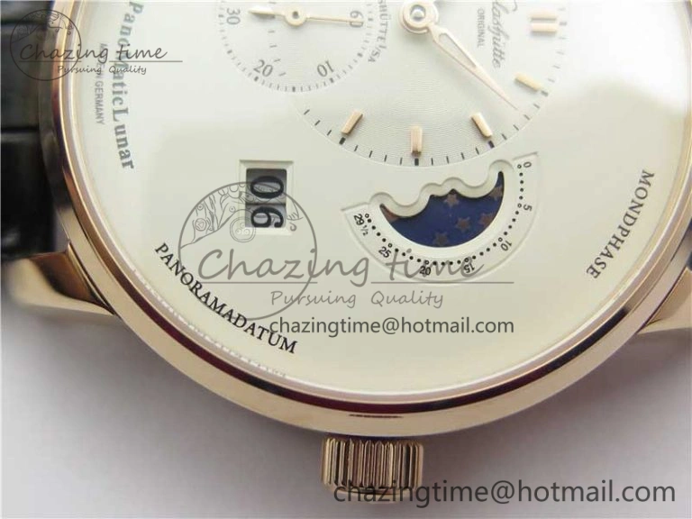 EyeCatching PanoMaticLunar RG TZF White Dial on Black Leather Strap A23J 4863