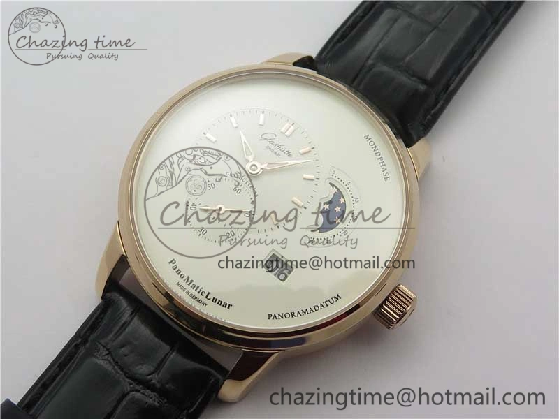 EyeCatching PanoMaticLunar RG TZF White Dial on Black Leather Strap A23J 4863