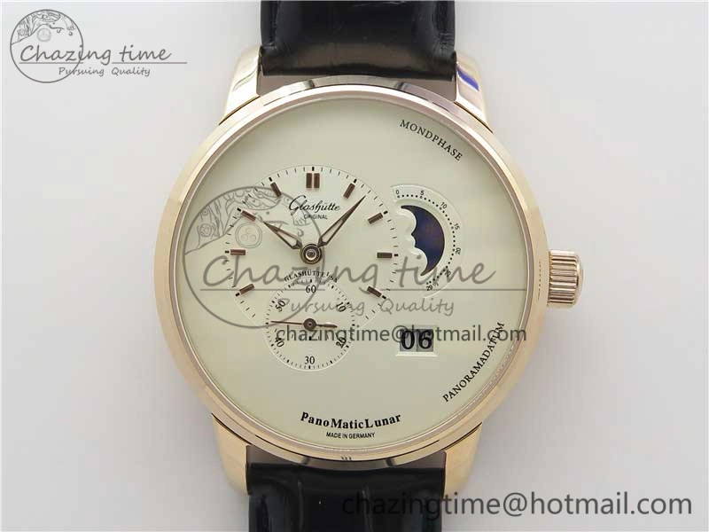 EyeCatching PanoMaticLunar RG TZF White Dial on Black Leather Strap A23J 4863