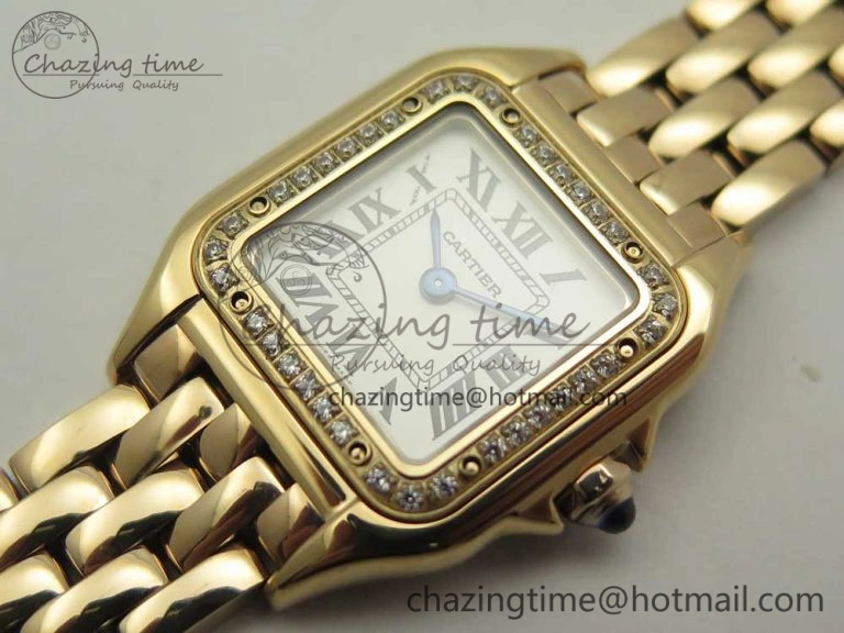 SoftTouch Panthère Secrete Ladies 22mm RG 8848F 1:1 Best Edition White Dial Diamonds Bezel on RG Bracelet Ronda Quartz 10608