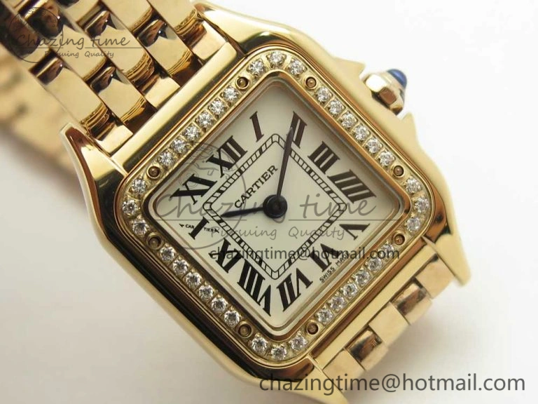 SoftTouch Panthère Secrete Ladies 22mm RG 8848F 1:1 Best Edition White Dial Diamonds Bezel on RG Bracelet Ronda Quartz 10608