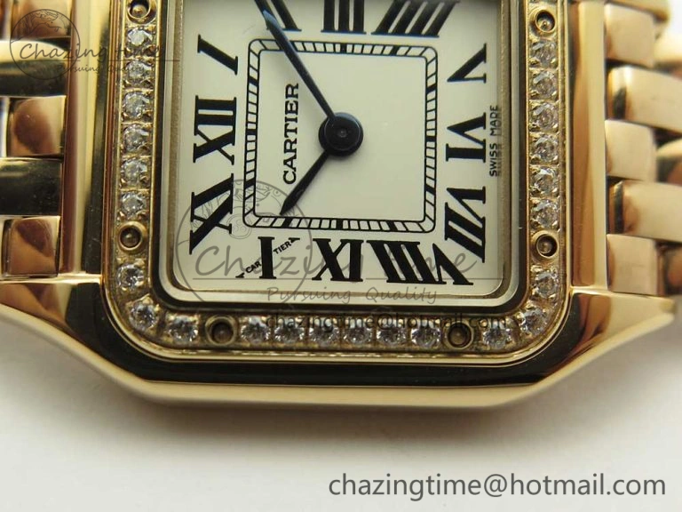 SoftTouch Panthère Secrete Ladies 22mm RG 8848F 1:1 Best Edition White Dial Diamonds Bezel on RG Bracelet Ronda Quartz 10608