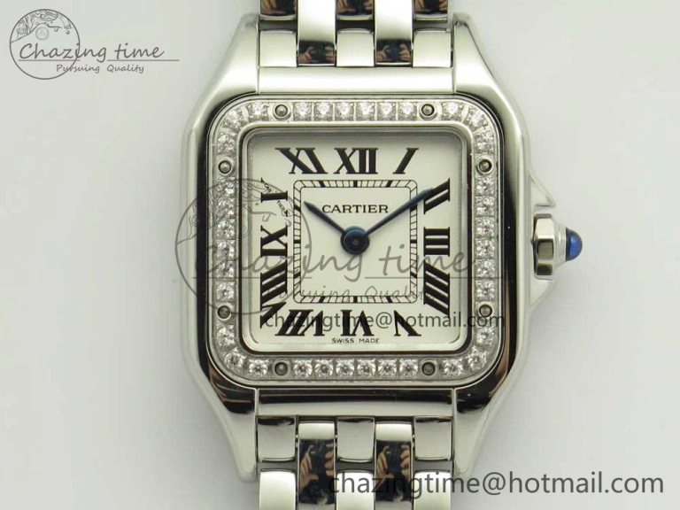 Panthère Secrete Ladies 22mm SS Diamonds Bezel 8848F 1:1 Best Edition White Dial on SS Bracelet Ronda Quartz Functional 10654