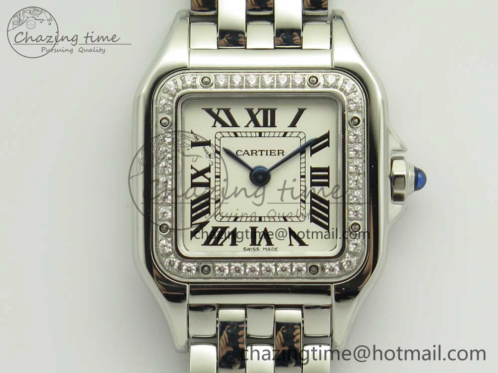 Snug Panthère Secrete Ladies 22mm SS Diamonds Bezel 8848F 1:1 Best Edition White Dial on SS Bracelet Ronda Quartz 6178
