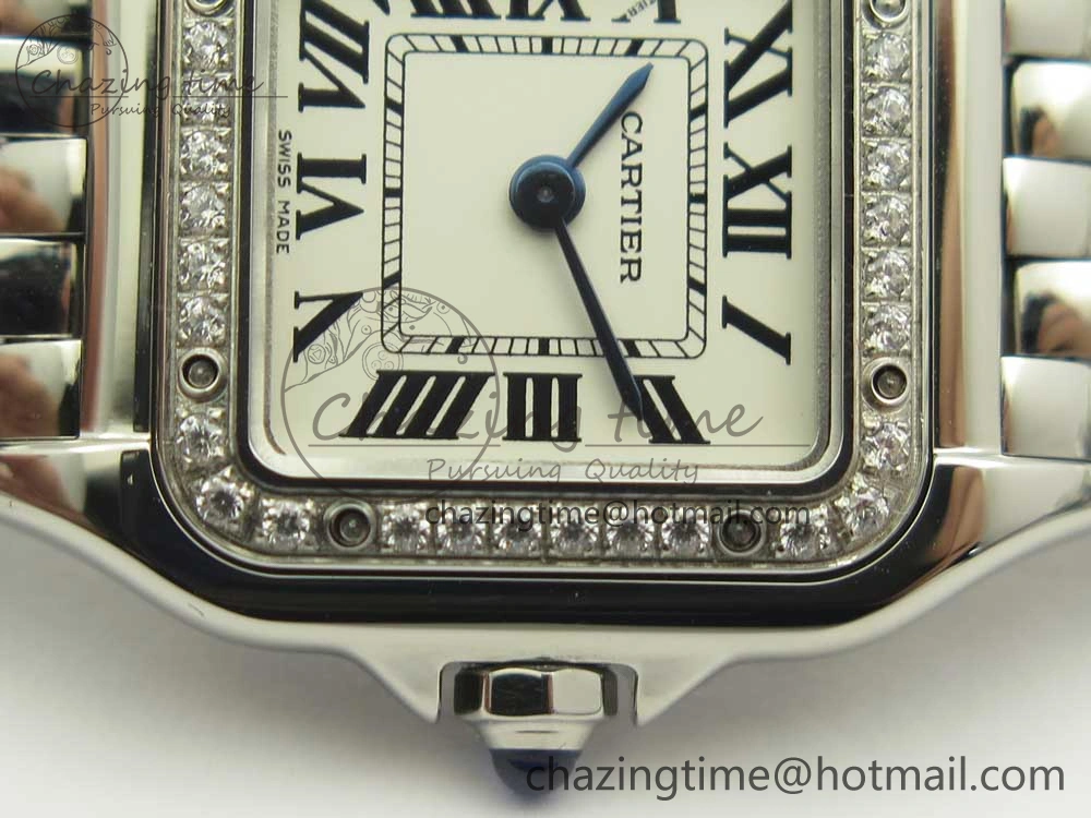 Snug Panthère Secrete Ladies 22mm SS Diamonds Bezel 8848F 1:1 Best Edition White Dial on SS Bracelet Ronda Quartz 6178