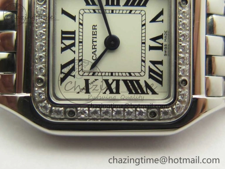Snug Panthère Secrete Ladies 22mm SS Diamonds Bezel 8848F 1:1 Best Edition White Dial on SS Bracelet Ronda Quartz 6178