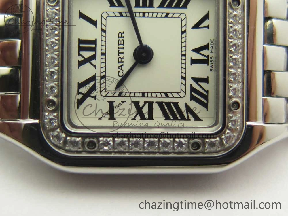Snug Panthère Secrete Ladies 22mm SS Diamonds Bezel 8848F 1:1 Best Edition White Dial on SS Bracelet Ronda Quartz 6178