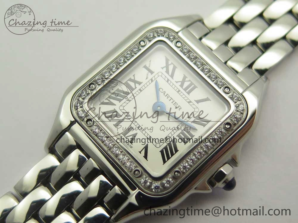 Snug Panthère Secrete Ladies 22mm SS Diamonds Bezel 8848F 1:1 Best Edition White Dial on SS Bracelet Ronda Quartz 6178